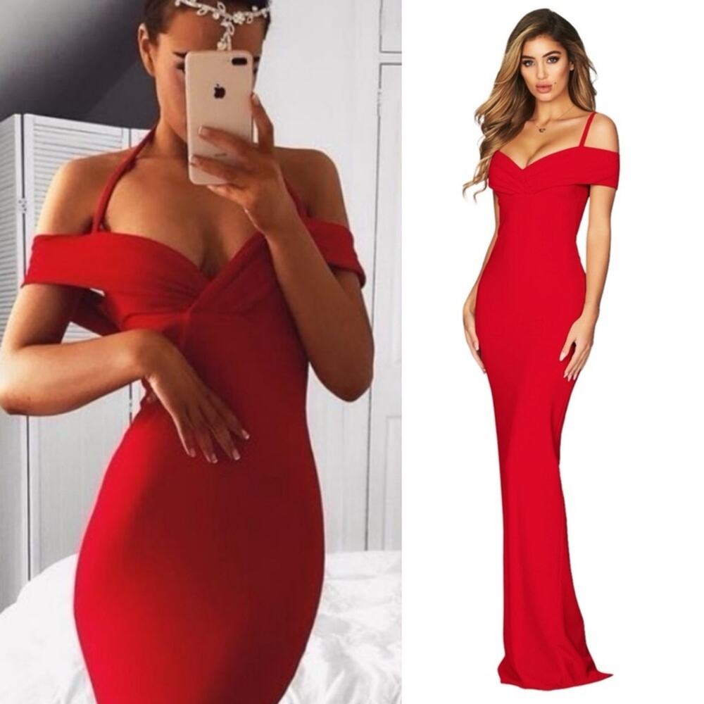 NOOKIE Phoenix Off Shoulder Scuba Crepe Formal Gown